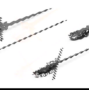 TWO EARLY MAIN GAUCHE DAGGERS.: TWO EARLY MAIN GAUCHE DAGGERS. One with large pierced hilt, forged quillons, carved wood grip an wide double-edge blade; one with finely pierced hilt with openwork border, iron wire covered grip and n