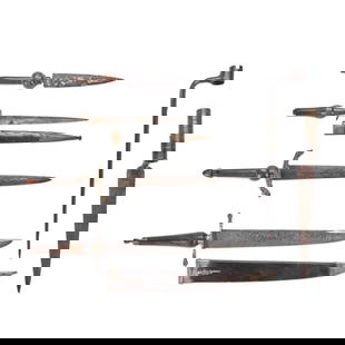 SIX SPANISH BAYONETS.: SIX SPANISH BAYONETS. 18th/19th century. Including four plug bayonets with wood or horn handles and two socket bayonets. Overall lg. to 19 3/4 in. For further information on this lot please visit Bonh
