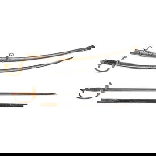 A U.S. MODEL 1840 LIGHT ARTILLERY SABER AND A U.S. MODEL 1840 NON-COMMISSIONED OFFICERS SWORD.: A U.S. MODEL 1840 LIGHT ARTILLERY SABER AND A U.S. MODEL 1840 NON-COMMISSIONED OFFICERS SWORD. The light artillery saber by Ames and dated 1860, with steel scabbard; the NCO sword by C. Roby and dated