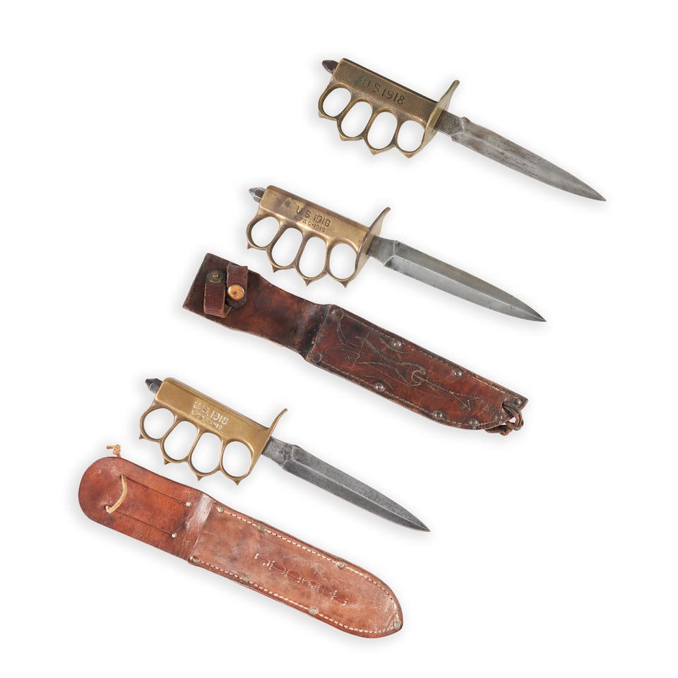 THREE U.S. 1918 TRENCH KNIVES. (1 of 2)