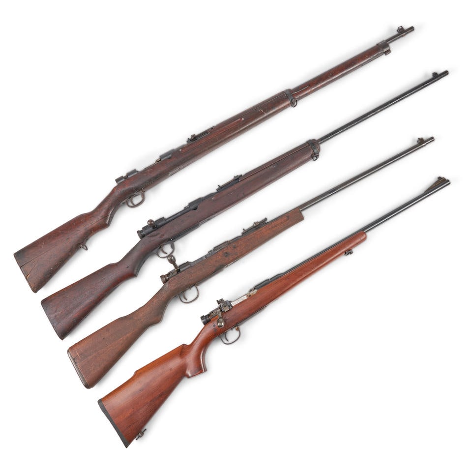 FOUR SPORTERIZED/ALTERED ARISAKA BOLT ACTION RIFLES. Modern firearm: FOUR SPORTERIZED/ALTERED ARISAKA BOLT ACTION RIFLES. A Type 38, serial number 24400, 6.5 Arisaka caliber, with defaced chrysanthemum and lacking a bolt. A Type 38 with no serial number, 6.5 Arisaka ca