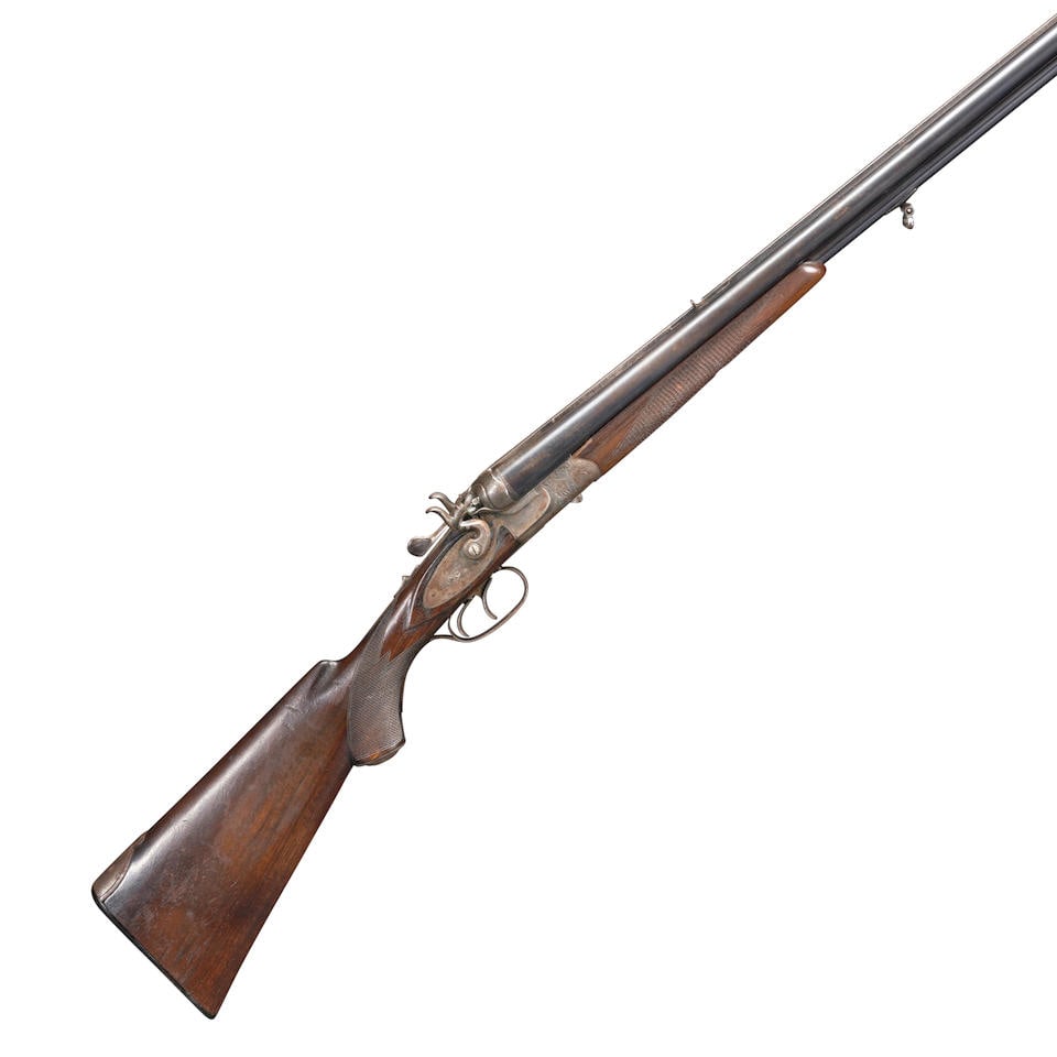 A SIMSON & CO. DRILLING GUN. Curio or Relic firearm: A SIMSON & CO. DRILLING GUN. Suhl, Germany, early 20th century. Serial number 26750, 16 Gauge/8mm caliber, blued barrels with textured rib marked 'SIMSON & CO, SUHL/WAFFENFABRIKEN' with fluid steel ni