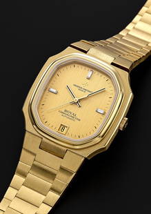 VACHERON CONSTANTIN | ROYAL CHRONOMETER, REF.2215, A VERY RARE YELLOW GOLD BRACELET WATCH WITH D...: VACHERON CONSTANTIN | ROYAL CHRONOMETER, REF.2215, A VERY RARE YELLOW GOLD BRACELET WATCH WITH DATE AND DIAMOND-SET INDEXES, CIRCA 1975 Case No: 514313 Calibre: 1096, automatic, signed Dial: Gold and