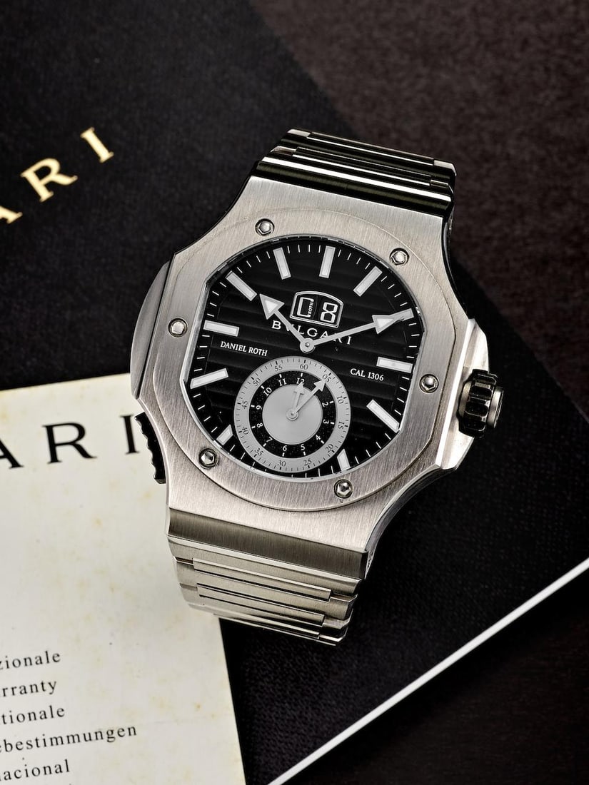 BVLGARI | ENDURER CHRONOSPRINT, REF.BRE 56 S CHS, A STAINLESS STEEL SINGLE BUTTON FLYBACK CHRONO...: BVLGARI | ENDURER CHRONOSPRINT, REF.BRE 56 S CHS, A STAINLESS STEEL SINGLE BUTTON FLYBACK CHRONOSPRINT BRACELET WATCH WITH DIGITAL DATE, MADE IN COLLABORATION WITH DANIEL ROTH, CIRCA 2015 Case No: DN