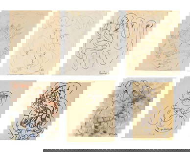 Ahmed Ben Driss El Yacoubi (Morocco, 1929-1985) Portfolio of Sketches II various sizes circa 17 ...: Ahmed Ben Driss El Yacoubi (Morocco, 1929-1985) Portfolio of Sketches II mixed media on paper in 6 parts each signed, executed mid 1960s various sizes circa 17 x 25cm Footnotes: Provenance: Property f