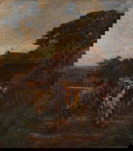 James Charles (British, 1851-1906) Bringing in the cattle: James Charles (British, 1851-1906) Bringing in the cattle bears initials 'JC' (lower left) oil on canvas 126 x 115cm (49 5/8 x 45 1/4in). For further information on this lot please visit Bonhams.com F