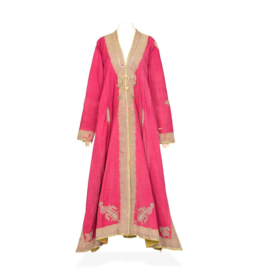 A metal-thread-embroidered silk kaftan Kashmir, late 19th Century (1 of 2)