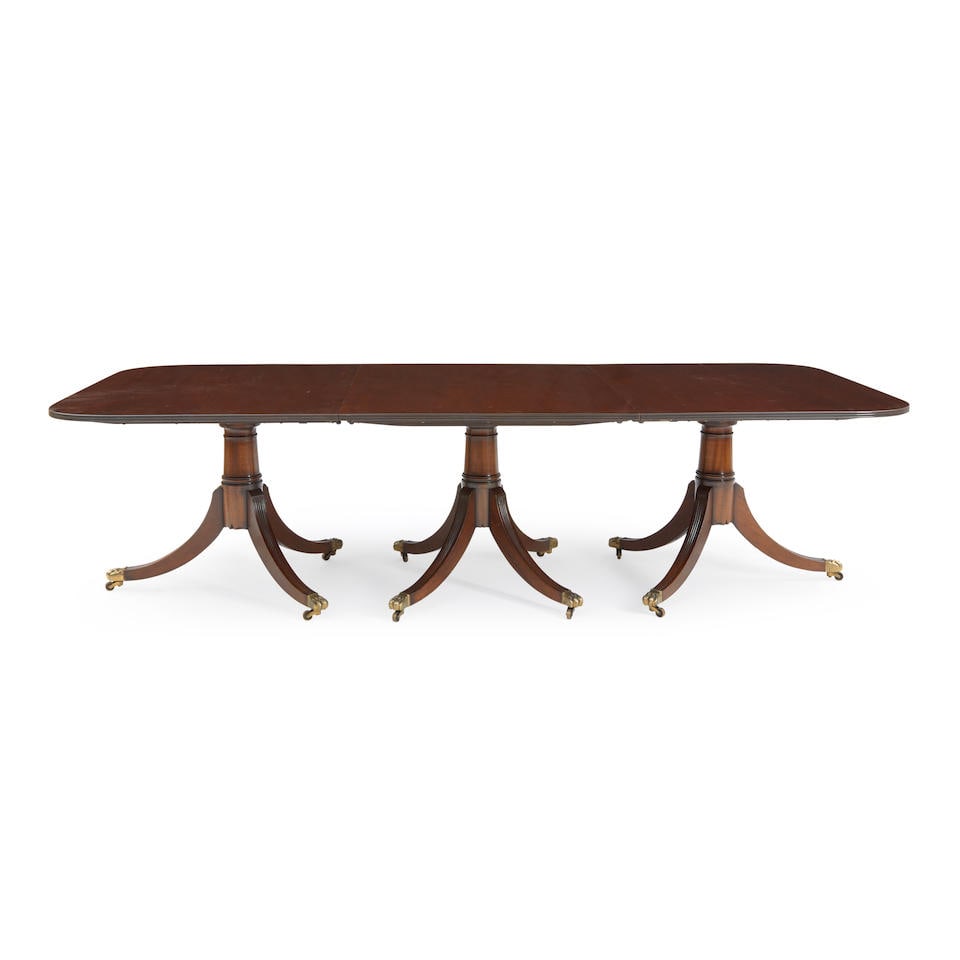 Georgian-style Mahogany Three-Pedestal Dining Table, England, 20th century, (1 of 1)