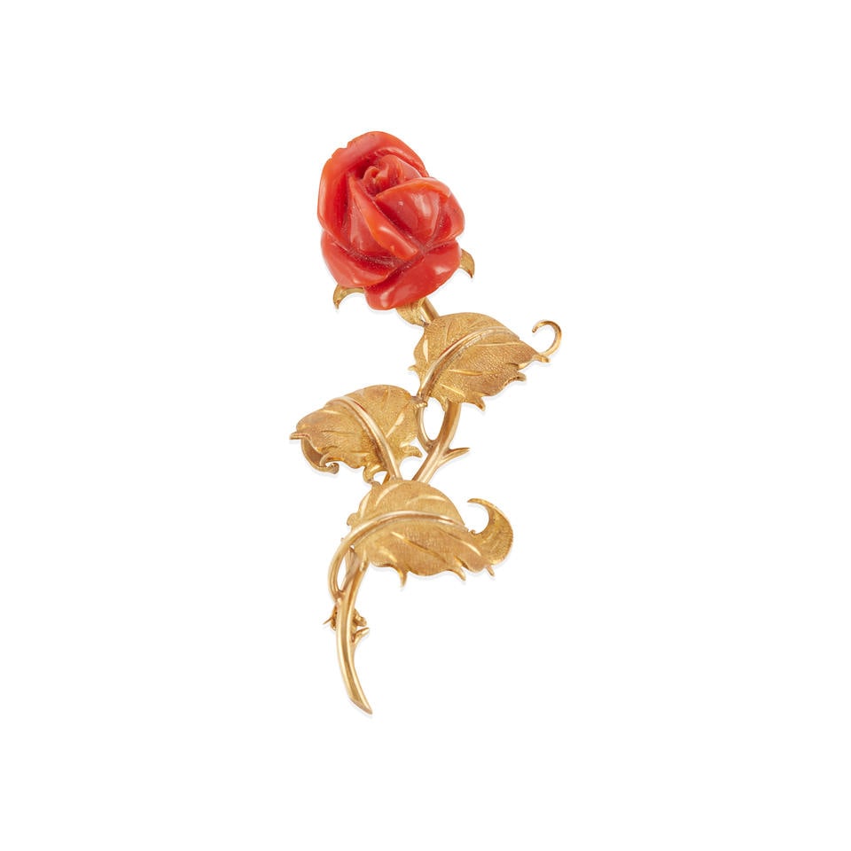 18K GOLD AND CORAL BROOCH (1 of 2)
