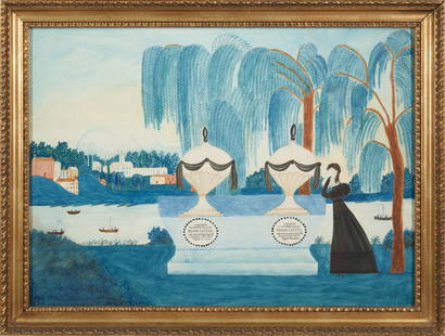 Memorial to Eliza and Sarah Little Newburyport, Massachusetts, c. 1810: Memorial to Eliza and Sarah Little Newburyport, Massachusetts, c. 1810 unsigned watercolor, pencil, ink, and gouache on wove paper, in later glazed giltwood frame sheet 15 3/4 x 21 1/2 in. framed 18 3