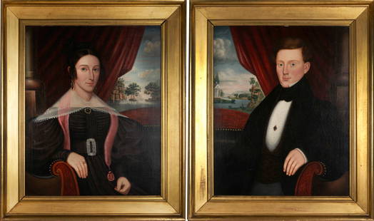 ORLANDO HAND BEARS (1812-1851) Pair of Portraits, New York or Connecticut, c. 1838: ORLANDO HAND BEARS (1812-1851) Pair of Portraits, New York or Connecticut, c. 1838 unsigned oil on canvas 30 x 24 in. framed 37 x 31 1/4 in. Footnotes: Provenance Property from an Import