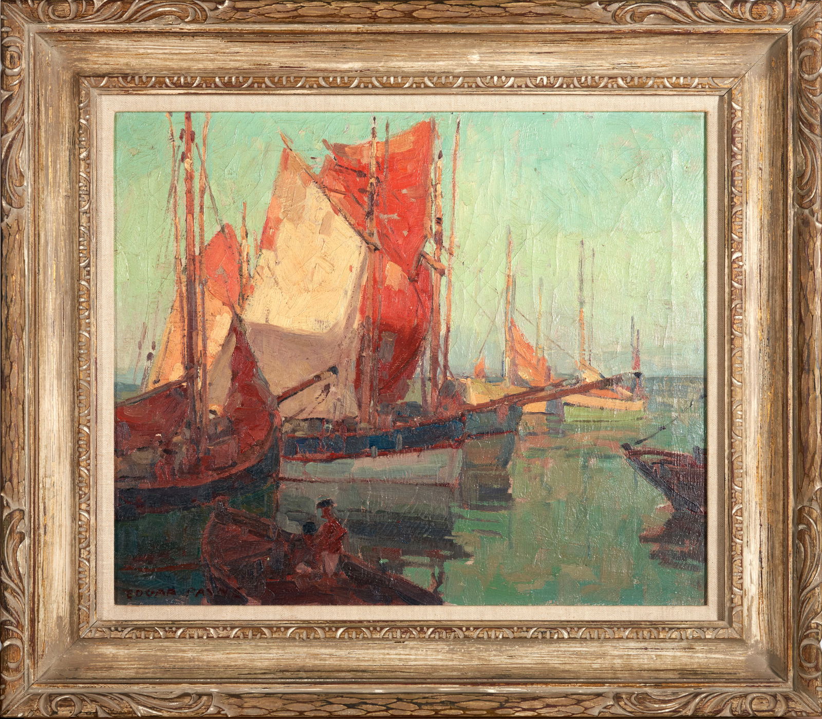 EDGAR ALWIN PAYNE (1883-1947) Italian Boats: EDGAR ALWIN PAYNE (1883-1947) Italian Boats signed 'EDGAR PAYNE' at l.l., the bottom stretcher inscribed 'Italian Boats' in pencil. oil on canvas 20 x 24 in. framed 28 1/8 x 32 1/8 in. Footnotes: