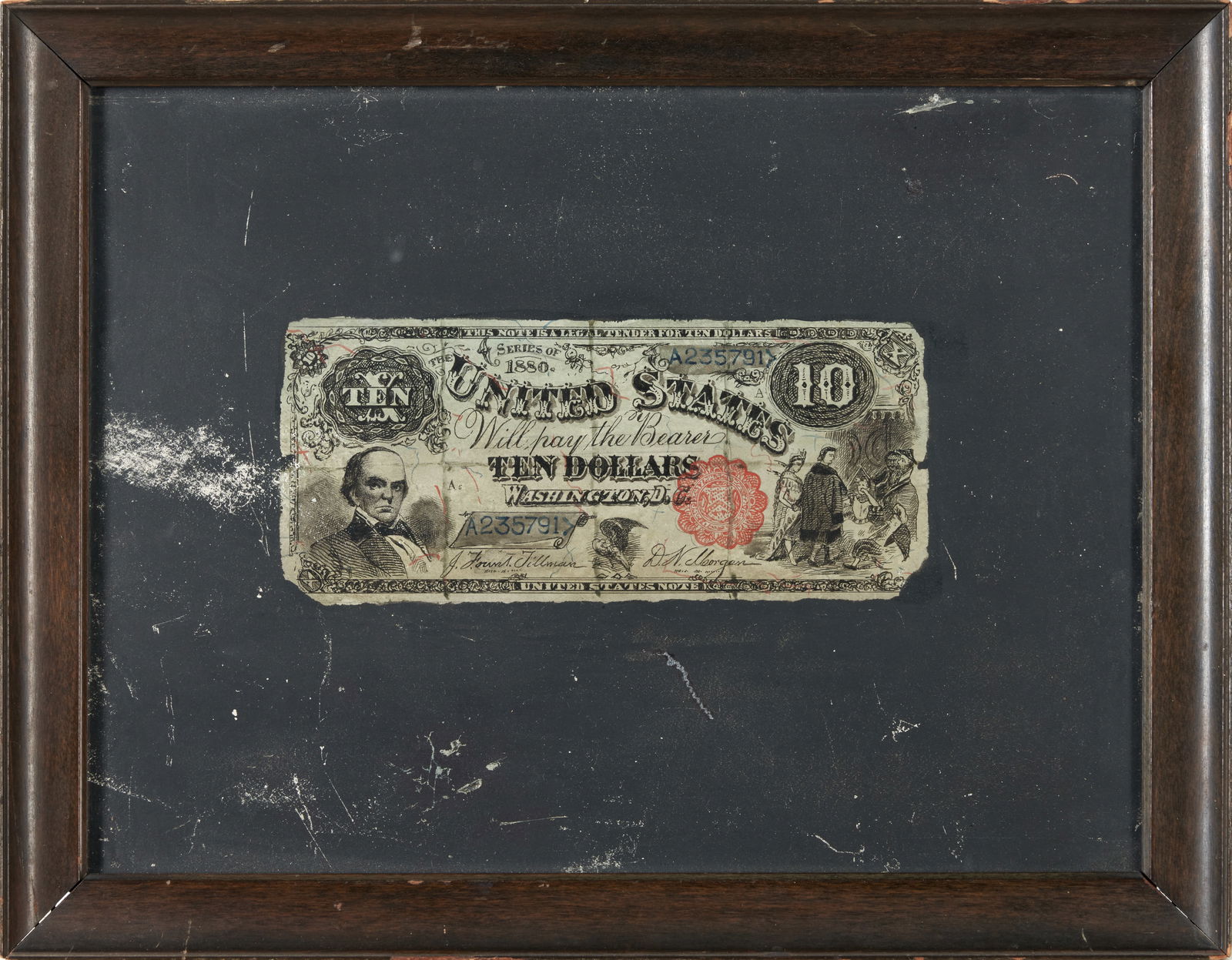 NICHOLAS ALDEN BROOKS (American, 1840-1904) An Actual Necessity: NICHOLAS ALDEN BROOKS (American, 1840-1904) An Actual Necessity Retaining descriptive label with an Albert Smith quotation about money, 'an inescapable, a tyrannical and an actual necessity', above th