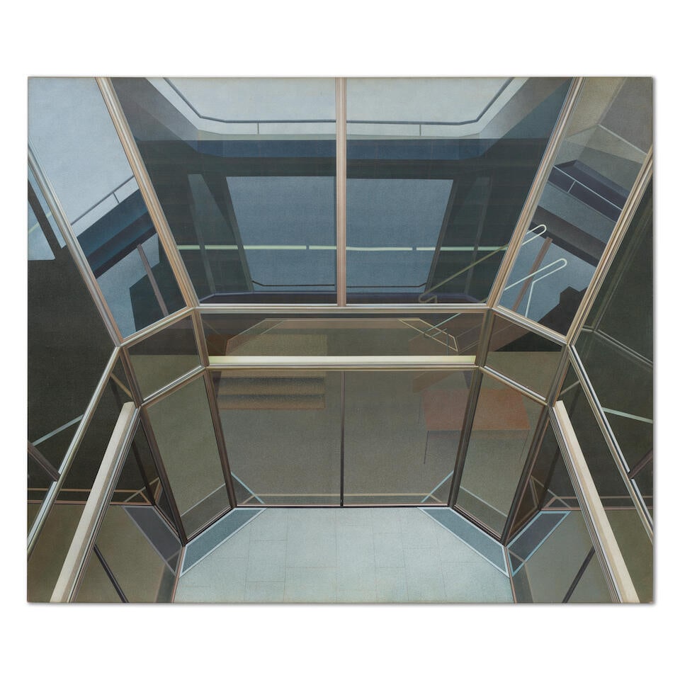 BEN JOHNSON (B. 1946) Blackwells Bookshop (Painted in 1974): BEN JOHNSON (B. 1946) Blackwells Bookshop signed, titled, inscribed and dated 'Ben Johnson Feb 1974 'Blackwells Bookshop (R. Einzig)' (on the reverse) acrylic on canvas 151.5 x 182cm (59 5/8 x 71 5/8i