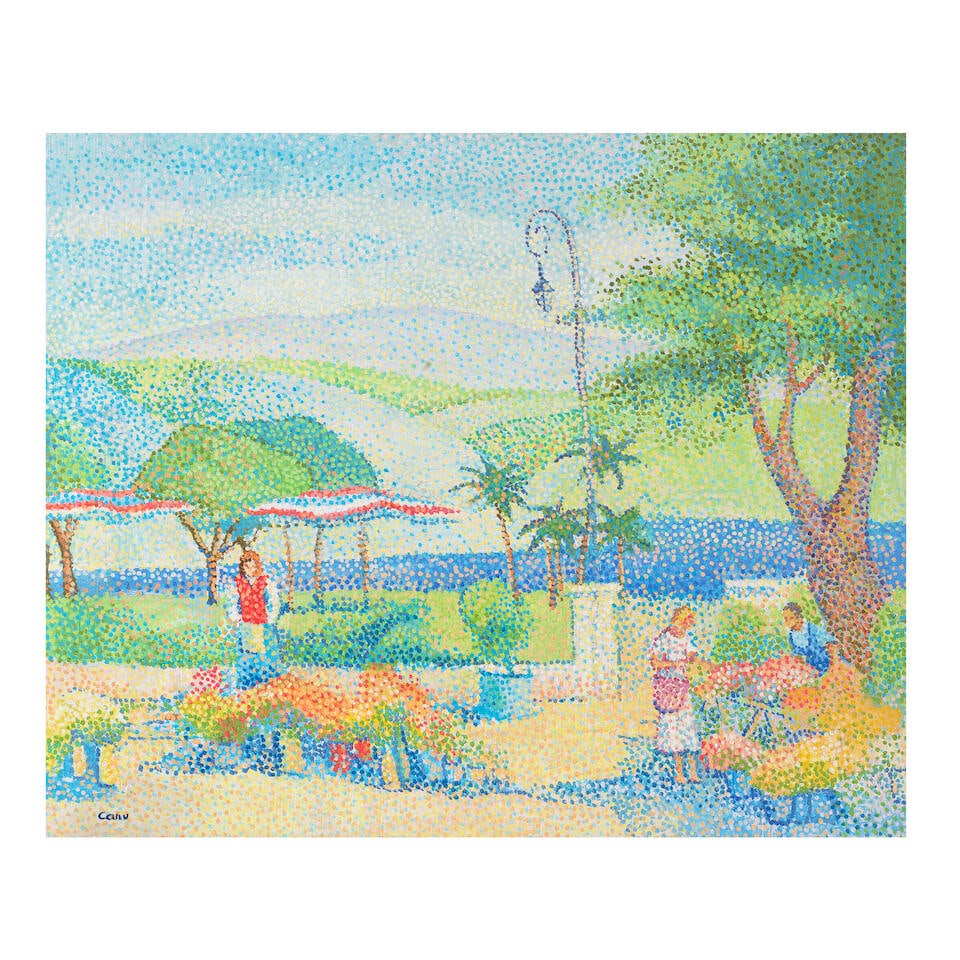 YVONNE CANU (1921-2007) Paysage du Var (): YVONNE CANU (1921-2007) Paysage du Var signed 'Canu' (lower left); signed and inscribed 'Paysage du Var Canu' (on the reverse) and further inscribed '222' (on the stretcher) oil on canvas 60.2 x 73.2c