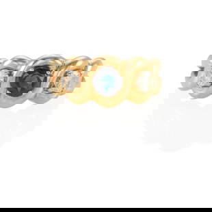 18K GOLD, SAPPHIRE AND DIAMOND RING: 18K GOLD, SAPPHIRE AND DIAMOND RING &#8226; 18k yellow gold &#8226; 1 round sapphire weighing approximately 0.60 carat &#8226; 2 round brilliant-cut diamonds weighing approximately 0.45 carat total &#
