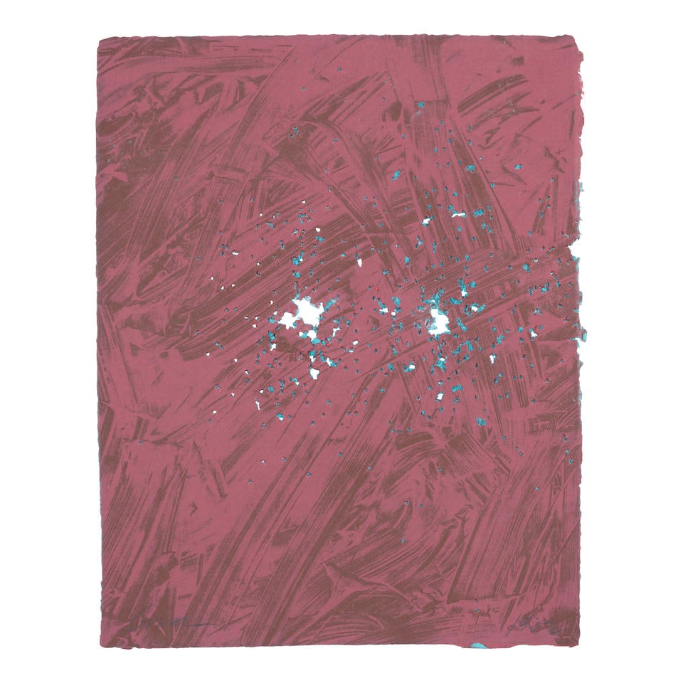 JOE GOODE (1937-2025); Untitled (2); (4): JOE GOODE (1937-2025) Untitled (2) (Cirrus Editions pp. 254-255), 1981-82 Two pairs of lithographs on colored Twinrocker Handmade paper with gunshots by artist, each pair signed, dated and annotated '