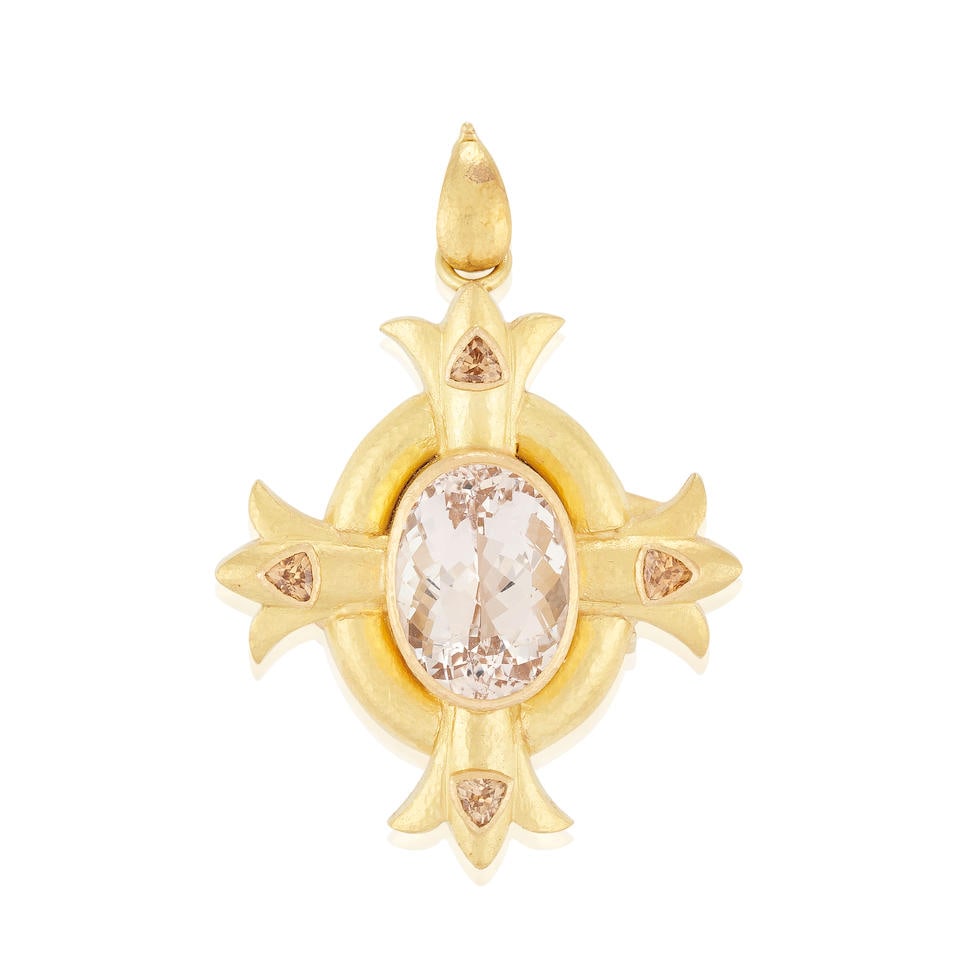 ELIZABTH LOCKE: AN 18K GOLD GEM-SET CROSS PENDANT/BROOCH (1 of 4)