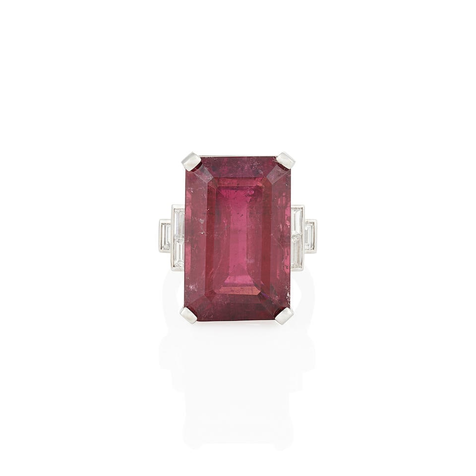 A PLATINUM, RUBELLITE, AND DIAMOND RING (1 of 4)
