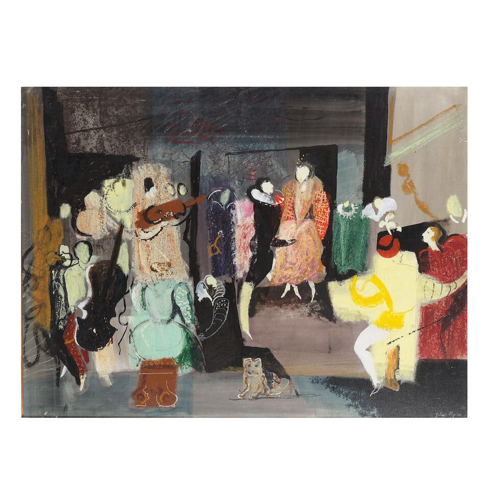 John Piper C.H. (British, 1903-1992) Elizabethan Dance: John Piper C.H. (British, 1903-1992) Elizabethan Dance signed 'John Piper' (lower right) watercolour, gouache, crayon, chalk and ink on paper, laid on board 69 x 71cm (27 3/16 x 27 15/16in). Footnotes