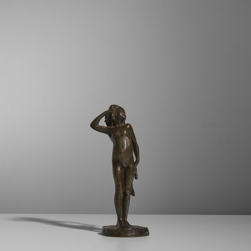 BERNHARD HOETGER (1874-1949) 'Stehendes Mädchen/L'Enfant'circa 1900bronze, incised 'B. Hoet...: BERNHARD HOETGER (1874-1949) 'Stehendes Mädchen/L'Enfant' circa 1900 bronze, incised 'B. Hoetger' height 8 1/4in; base diameter 3in Footnotes: Note Hoetger was an apprentice of Rodin. This bronze