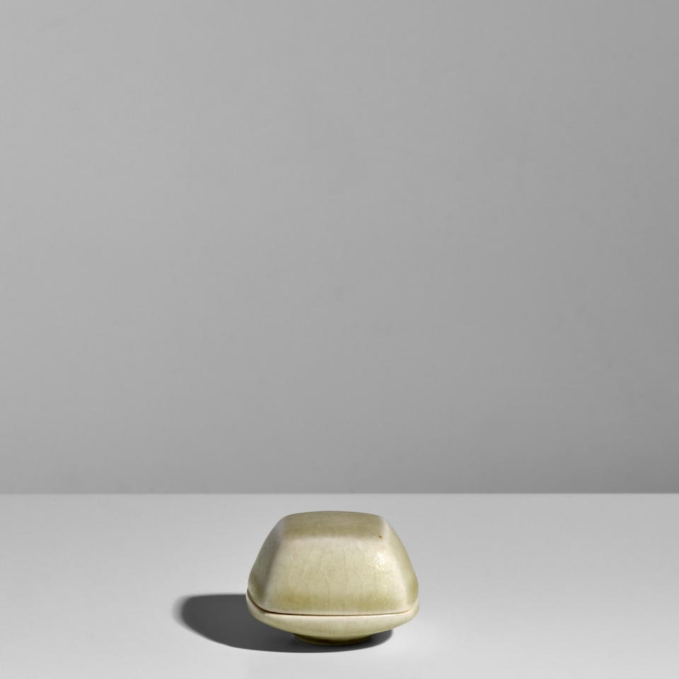 URSULA SCHEID (1932-2008) Miniature Covered Dish dated 1976glazed stoneware, impressed with arti...: URSULA SCHEID (1932-2008) Miniature Covered Dish dated 1976 glazed stoneware, impressed with artist's monogram and 'Scheid 76' height 1 3/8in (3.2cm); length/depth 1 3/4in (4.5cm) Lot to be sold witho