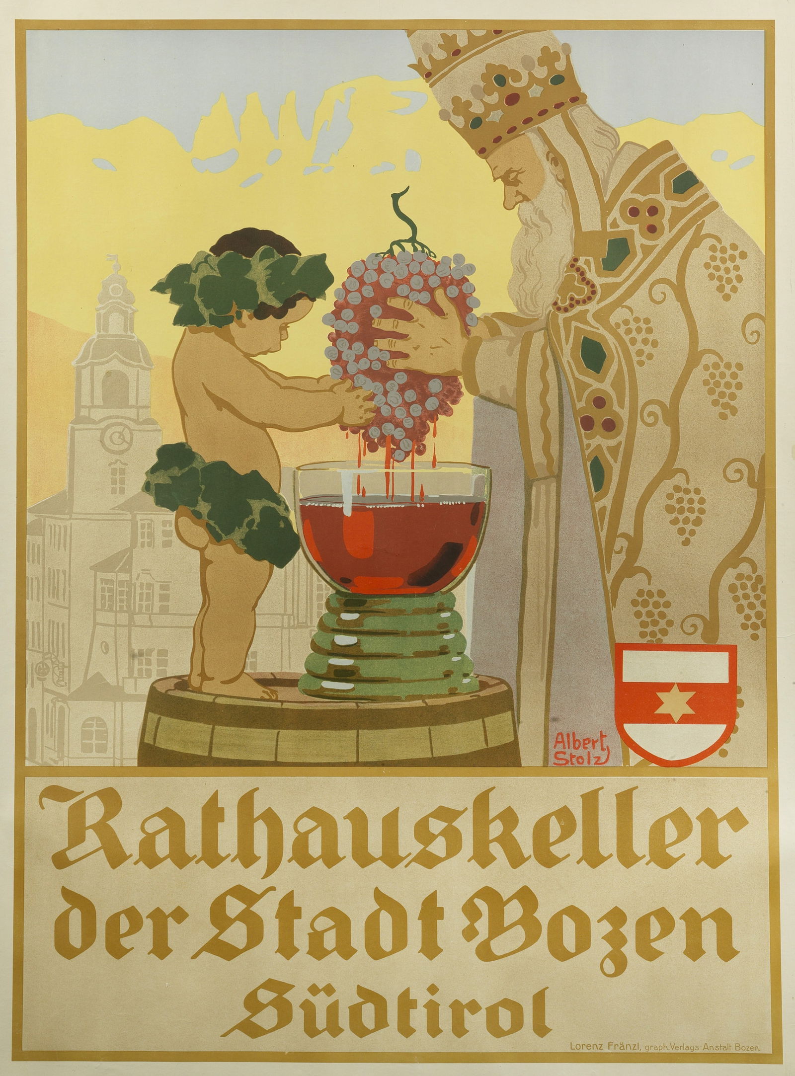 Rathauskeller der Stadt Bogen Sudtirol, advertising poster after Albert Stolz, German, 1922, (1 of 1)