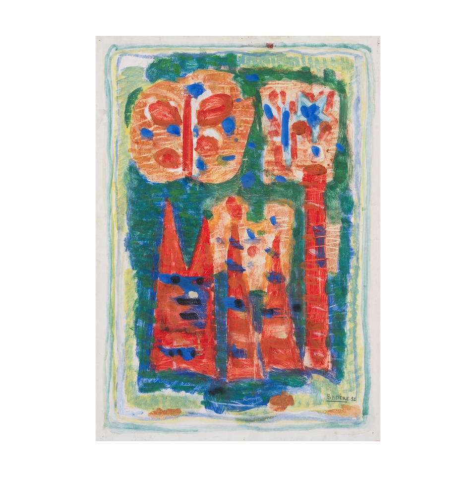 ROGER BISSIERE (1888-1964) Composition 133 1952: ROGER BISSIERE (1888-1964) Composition 133 1952 signé et daté 52 gouache sur papier signed and dated 52 gouache on paper 55.5 x 40 cm. 21 7/8 x 15 3/4 in. Footnotes: Cette œuvre est enr
