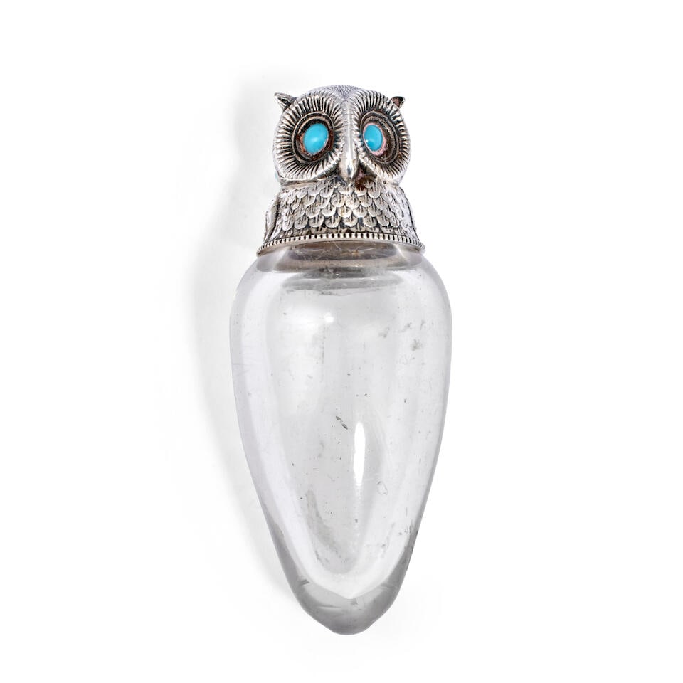 A Victorian silver gem set mounted glass novelty scent bottle Sampson and Mordan & Co London 1899 (1 of 1)