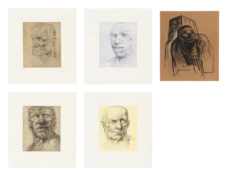 Peter Howson OBE (British, born 1958) Underground The complete portfolio, 1998, comprising 30 et...: Peter Howson OBE (British, born 1958) Underground The complete portfolio, 1998, comprising 30 etchings with drypoint, and one original drawing, with title page and colophon pages, on Somerset wove pap