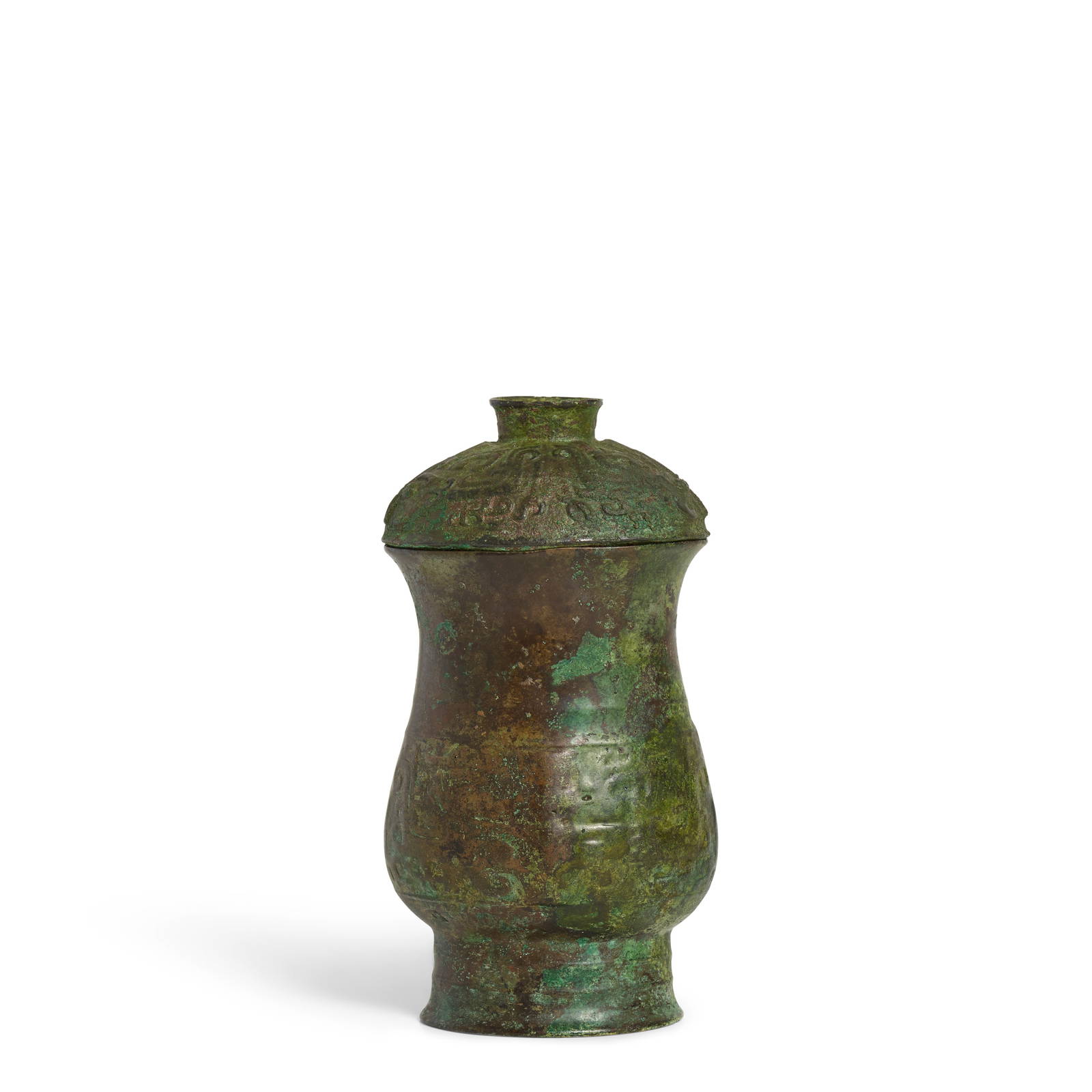 AN ARCHAIC BRONZE WINE VESSEL AND COVER, ZHI Late Shang Dynasty