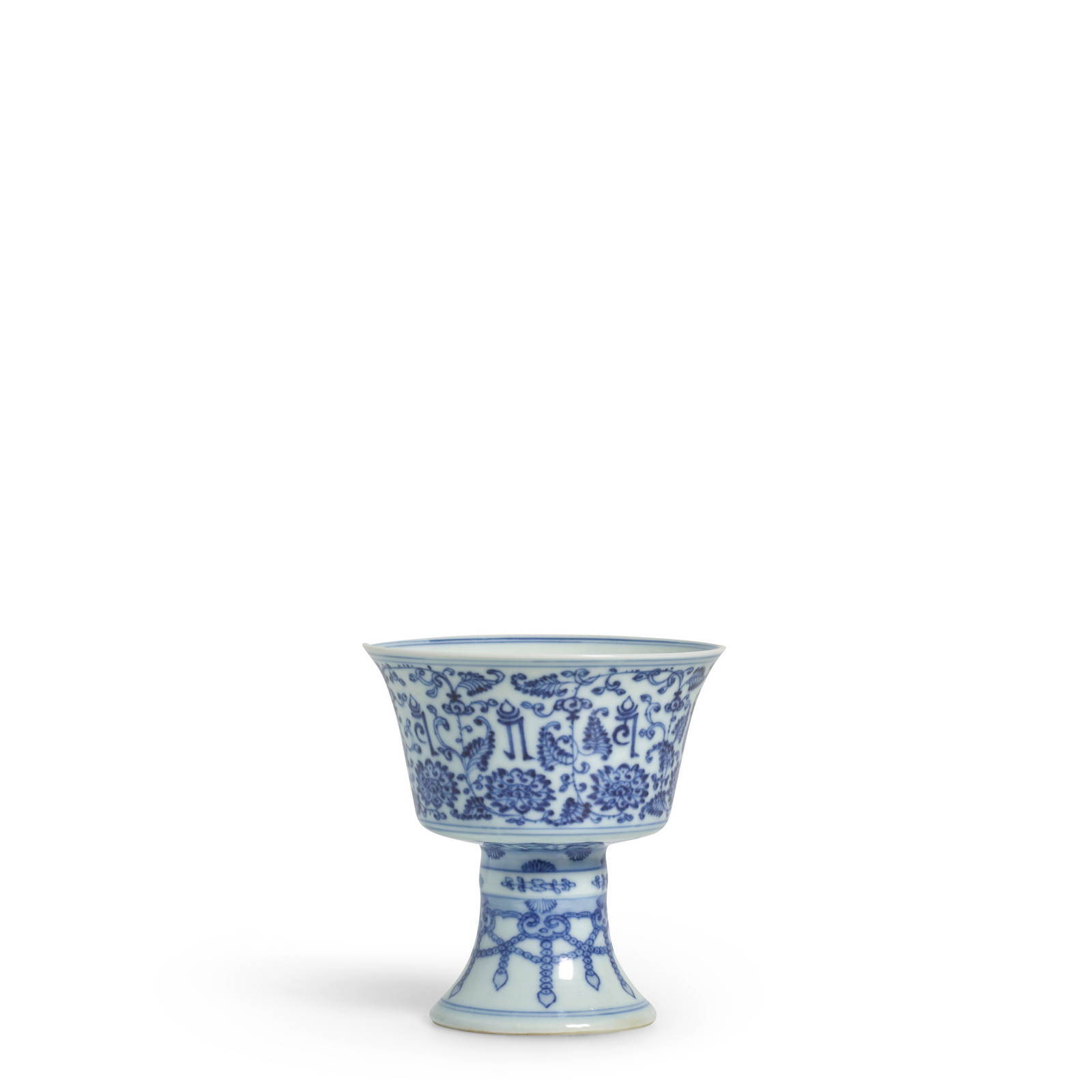 A BLUE AND WHITE 'LANÇA' STEM CUP Qianlong six-character seal mark and of the period