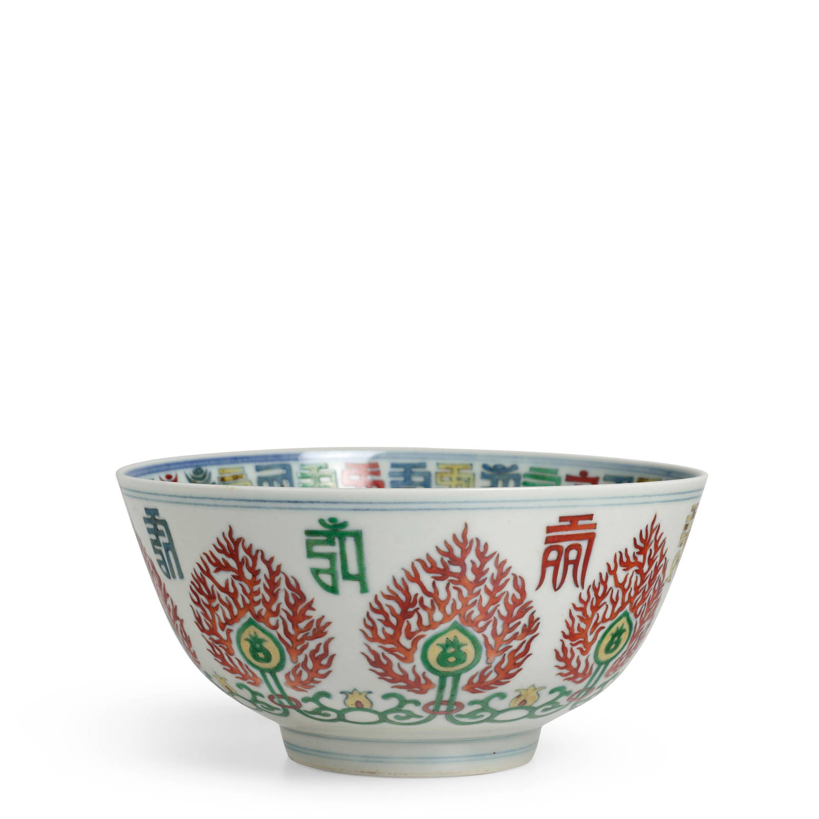 A DOUCAI 'LANÇA' AND HEART-SHAPED FLAME MEDALLION BOWL Qianlong six-character seal mark and...