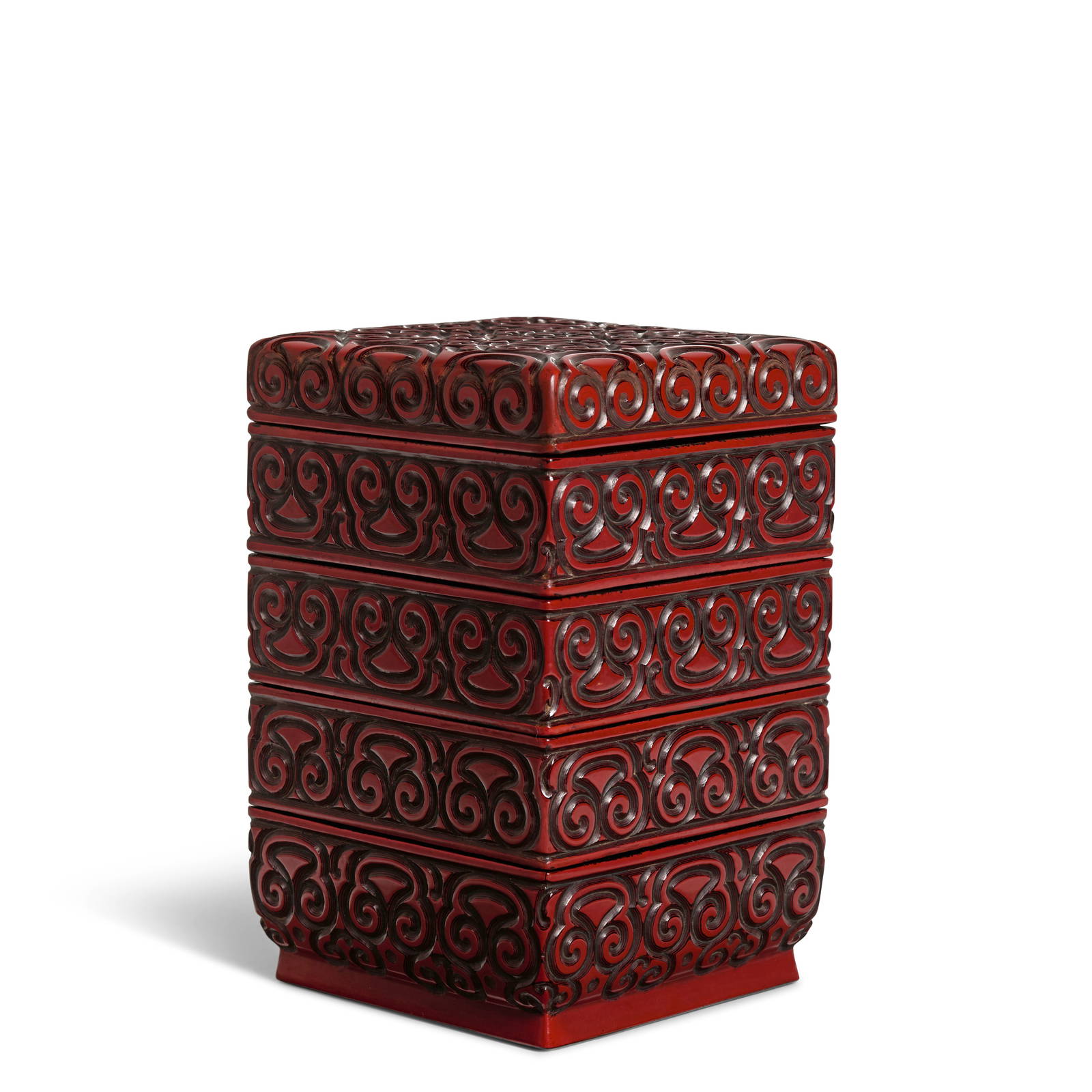 A CINNABAR LACQUER 'TIXI' FOUR-TIERED BOX AND COVER 16th/17th century