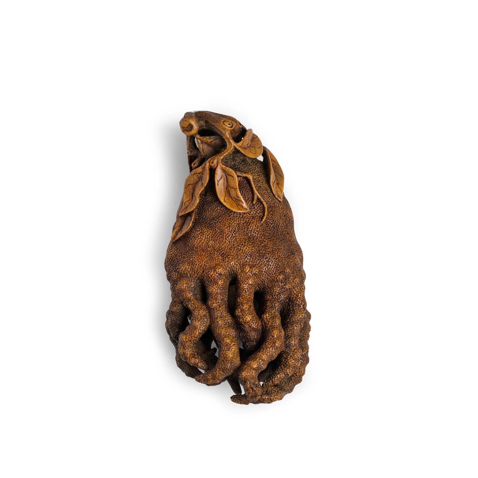 A CARVED BAMBOO ROOT 'BUDDHA'S HAND' CITRON Early 20th century
