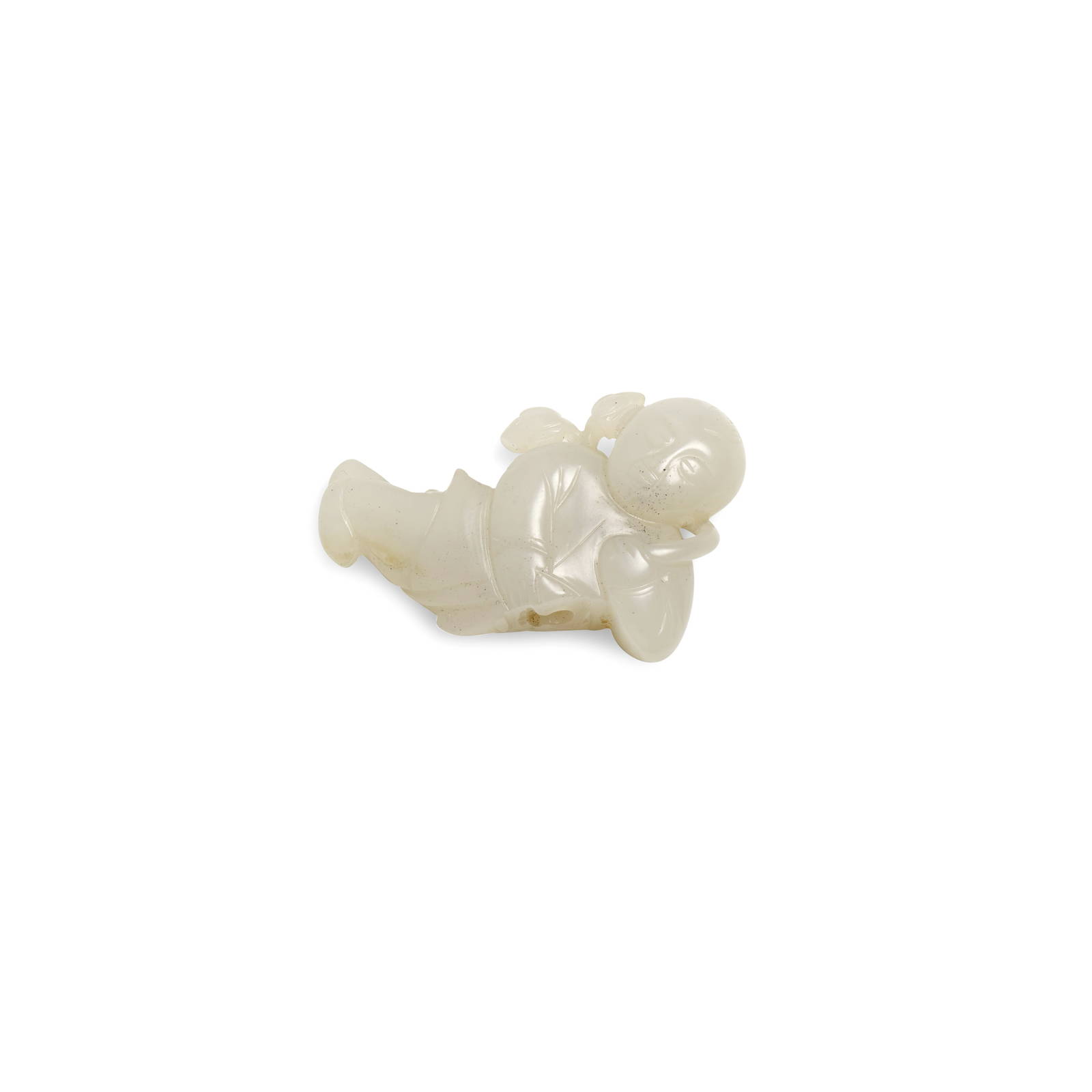 A WHITE JADE 'RECLINING BOY' PENDANT Yuan Dynasty