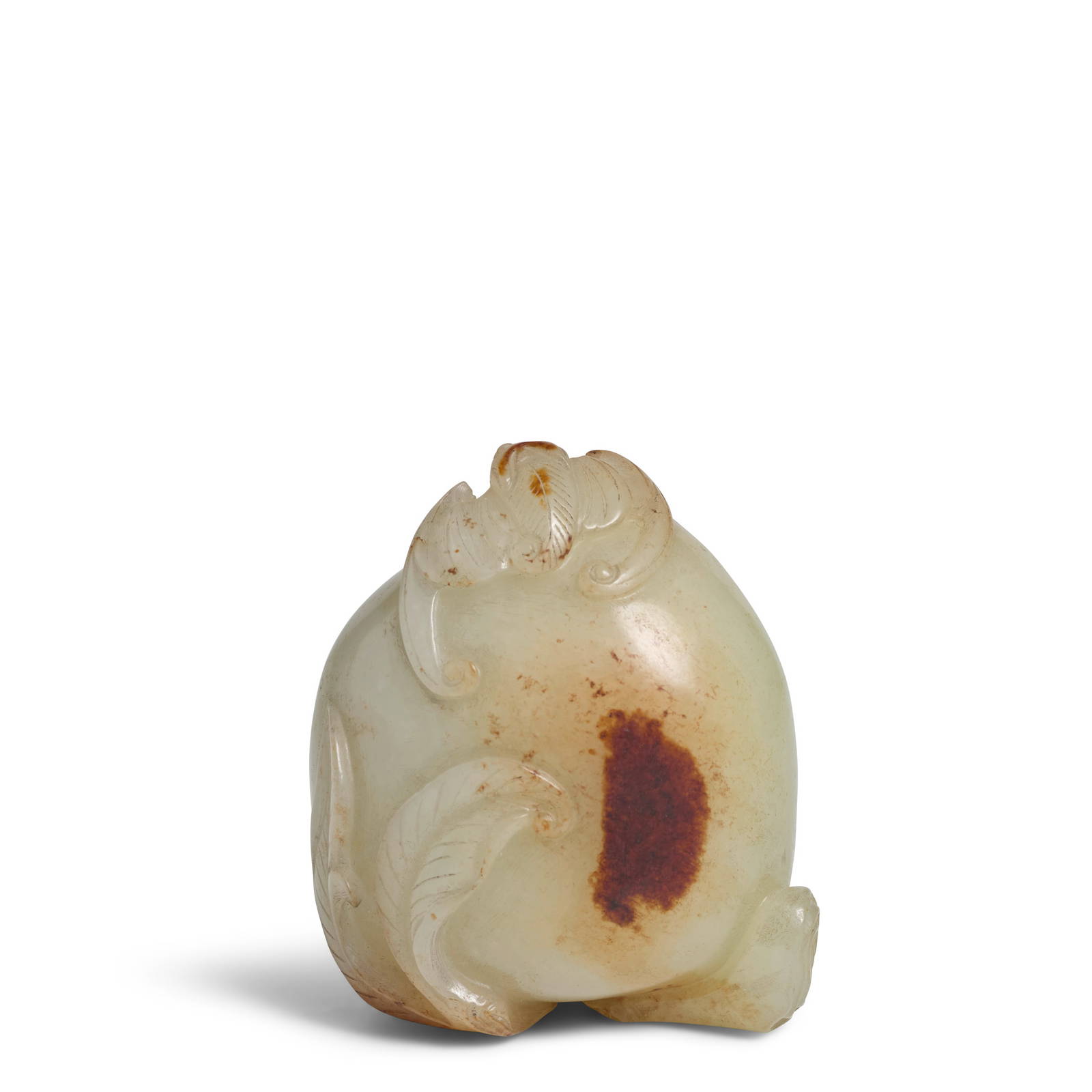 A SMALL CELADON JADE 'PEACH AND BAT' CARVING Qing Dynasty