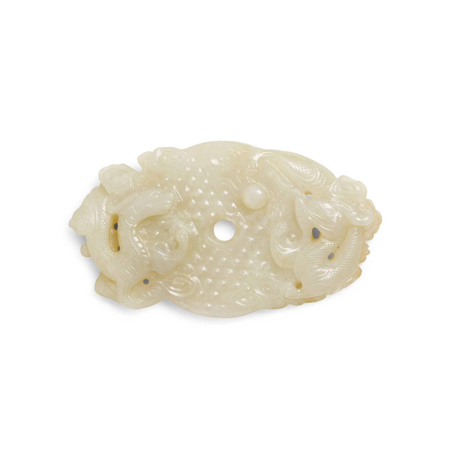 A WHITE JADE 'DRAGON AND BI' PLAQUE Qing Dynasty