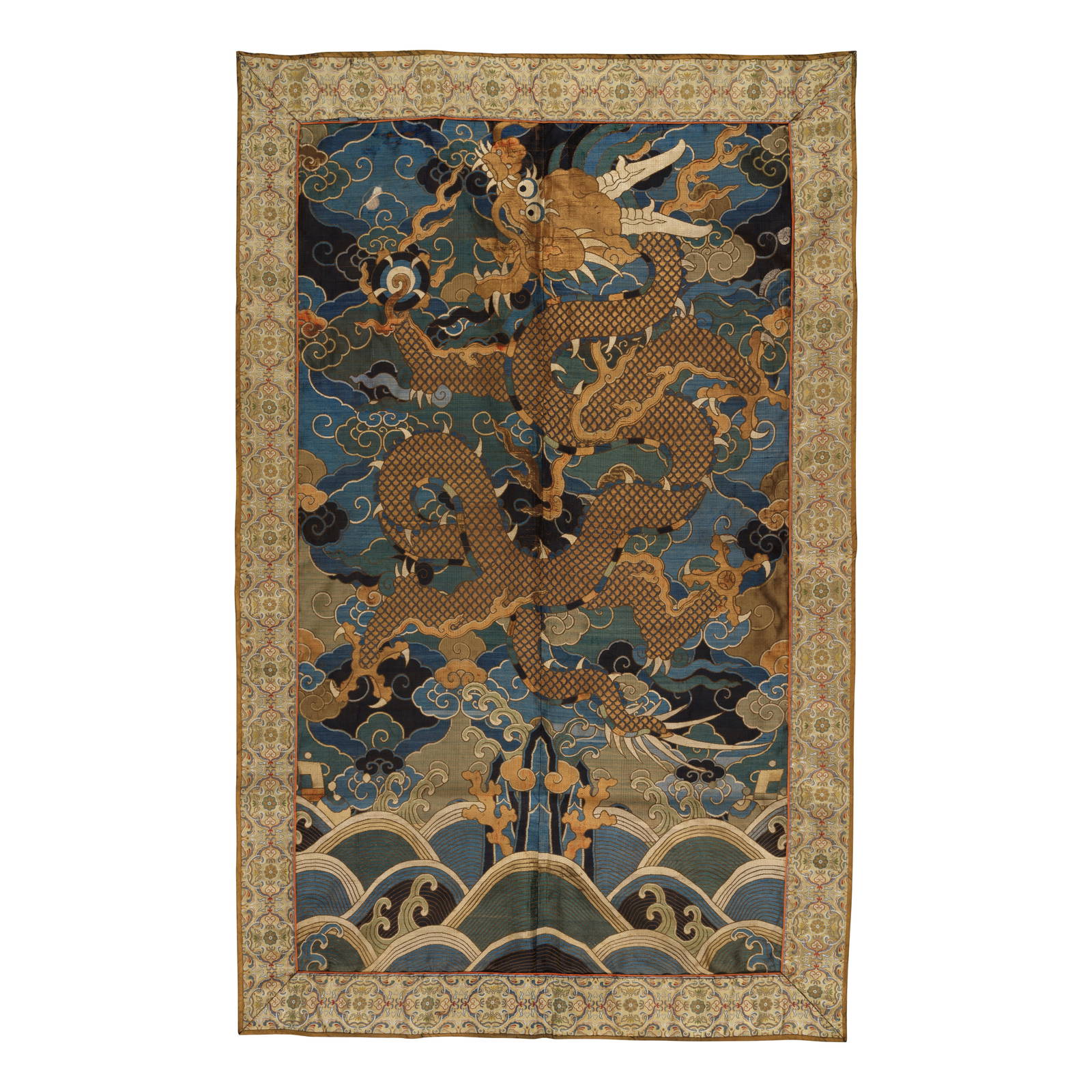 A RARE WOVEN SATIN DRAGON PANEL Late Ming Dynasty