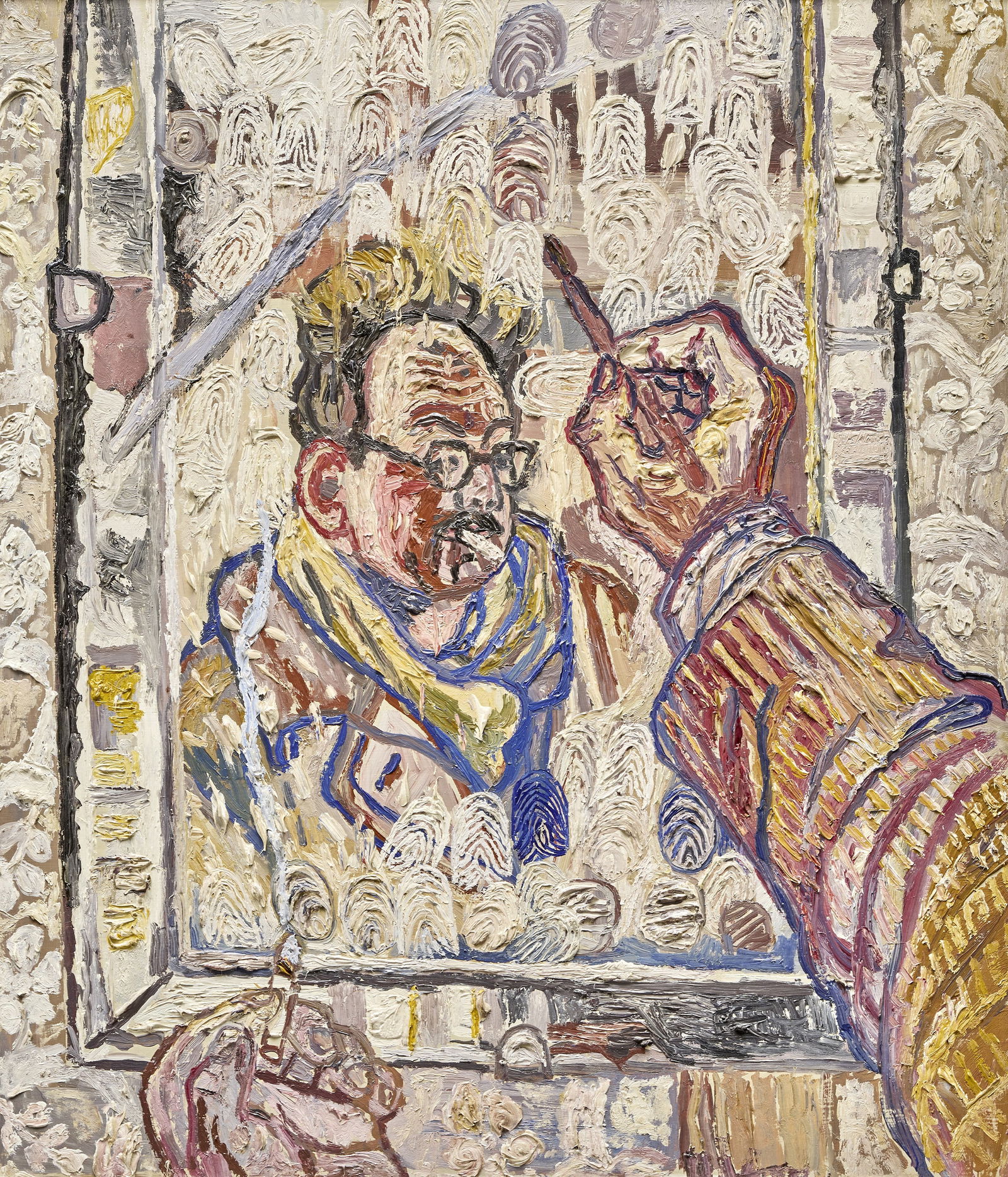 John Bratby R.A. (British, 1928-1992) Self-portrait with Fingerprints (Executed in 1957): John Bratby R.A. (British, 1928-1992) Self-portrait with Fingerprints oil on hardboard 70 x 61cm (27 9/16 x 24in). Executed in 1957 Footnotes: Provenance The Collection of John Le