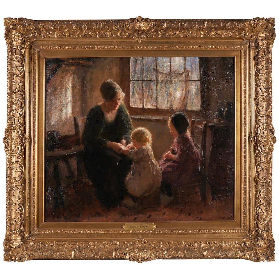 Bernard Pothast (Dutch, 1882-1966) A Mother with Two Children (framed 94.0 x 104.0 x 8.0 cm (37 ...: Bernard Pothast (Dutch, 1882-1966) A Mother with Two Children signed 'Pothast' (lower right) oil on canvas 65.5 x 76.0 cm (25 13/16 x 29 15/16 in). framed 94.0 x 104.0 x 8.0 cm (37 x 40 15/16 x 3 1/8