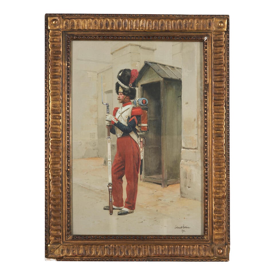 Edouard Jean Baptiste Detaille (French, 1848-1912) A Grenadier Guard, 1892 (framed 53.3 x 40.6 x... (1 of 4)