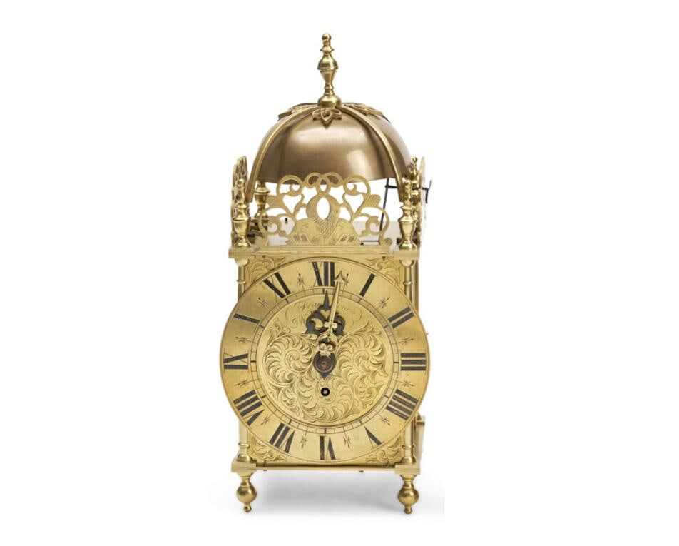 English Brass Posted Frame Lantern Clock, (1 of 2)