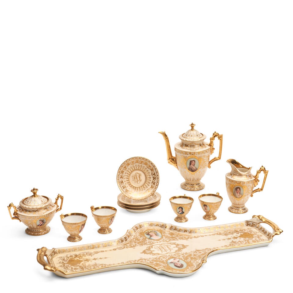Dresden Porcelain Coffee Set with Tray, Germany, c. 1900, (1 of 1)