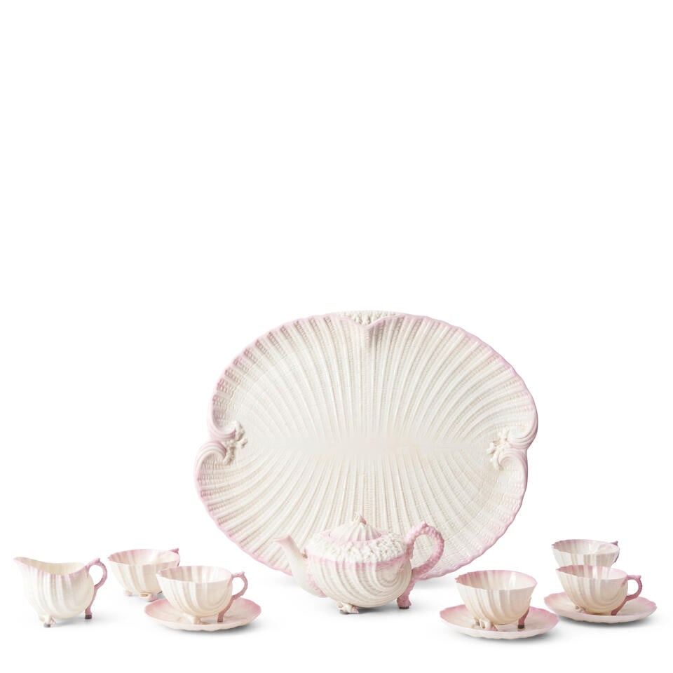 Belleek Neptune Tea Set with Tray, Ireland, 1891-1926, (1 of 1)