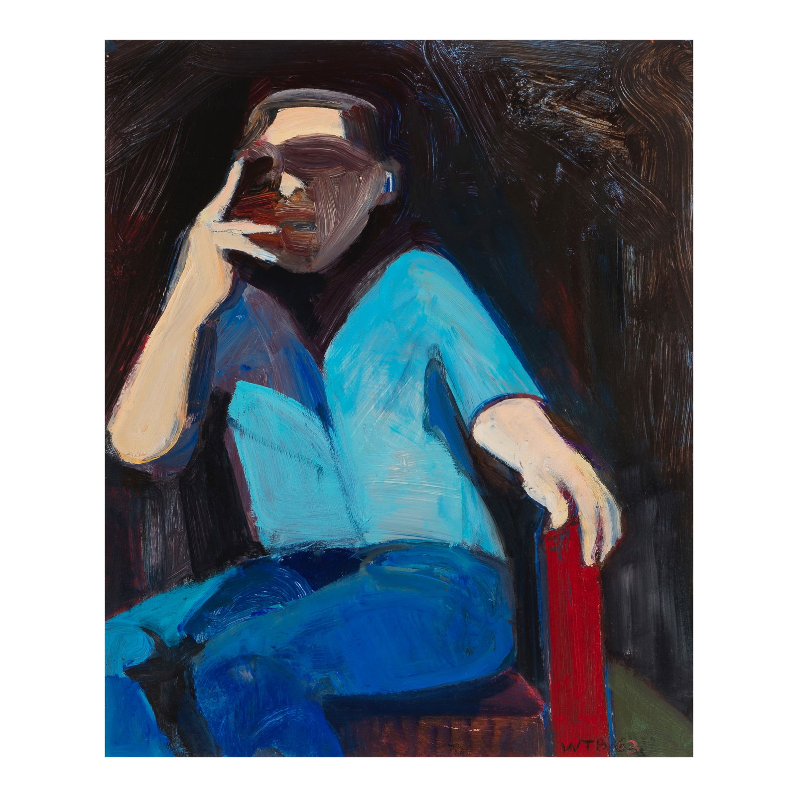 WILLIAM THEOPHILUS BROWN (1919-2012) Seated Figure, 1963: WILLIAM THEOPHILUS BROWN (1919-2012) Seated Figure, 1963 signed with the artist's initials and dated 'WTB 63' (lower right) oil on paper on board 14 3/8 x 17 1/4 in. 36.5 x 43.8 cm. Footnotes: P