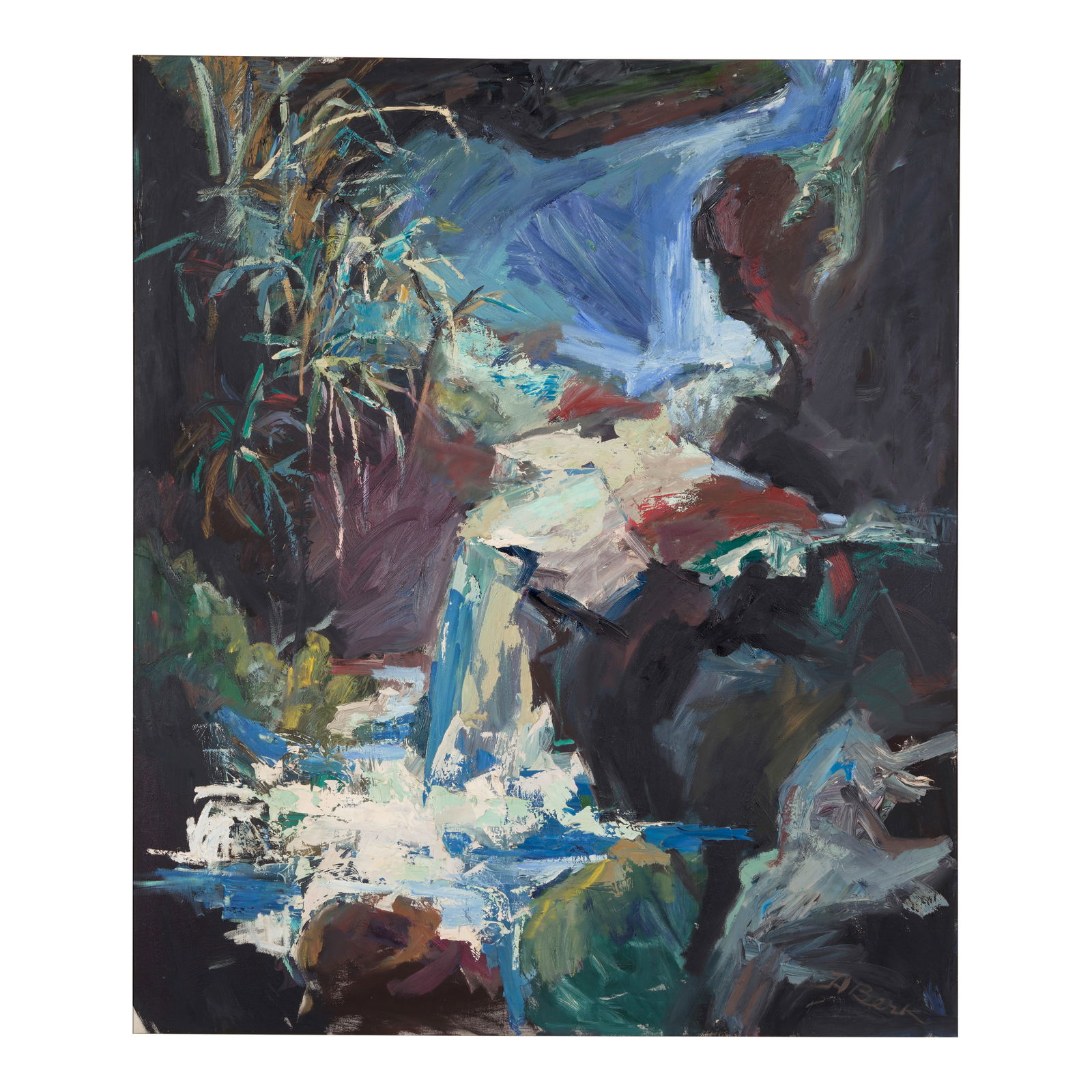 HENRIETTA BERK (1919-1990) Rocks, Water, Grass (Waterfall, Hetch Hetchy, Yosemite Valley), circa...: HENRIETTA BERK (1919-1990) Rocks, Water, Grass (Waterfall, Hetch Hetchy, Yosemite Valley), circa 1960-63 signed 'H Berk' (lower right); titled and inscribed 'Waterfall 'Rocks, Water, Grass'' (on the s