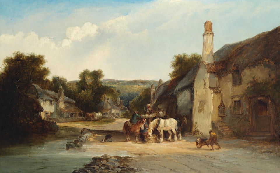 Edward Charles Williams (British, 1807-1881) Village scene: Edward Charles Williams (British, 1807-1881) Village scene oil on canvas 76.5 x 122cm (30 1/8 x 48 1/16in). For further information on this lot please visit Bonhams.com For further information about t