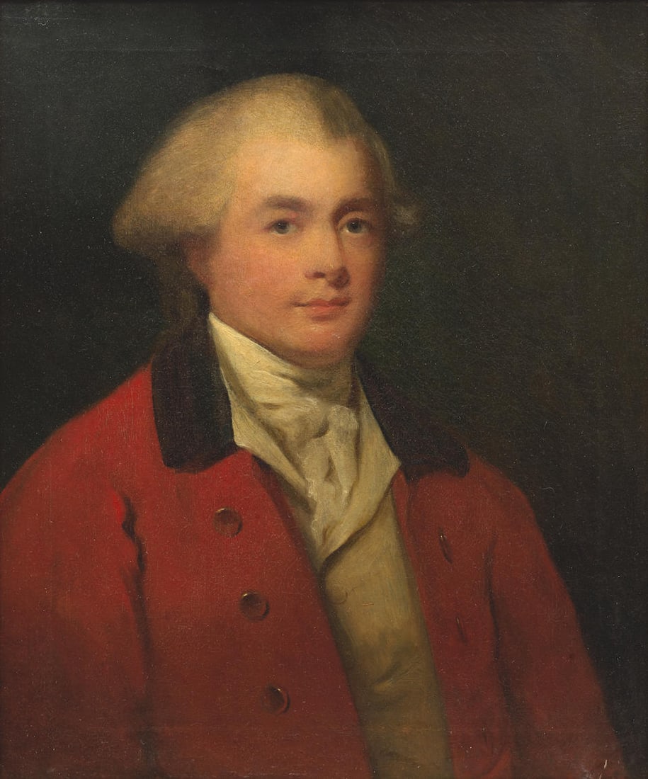 Circle of George Romney (Beckside 1734-1802 Kendal) Portrait of a gentleman, traditionally ident...: Circle of George Romney (Beckside 1734-1802 Kendal) Portrait of a gentleman, traditionally identified as Robert Henley, Earl of Northington, bust-length, in a red coat and a white stock oil on canvas