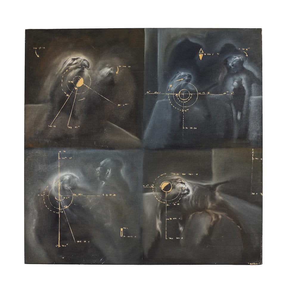 Soly Cissé (Sénégal, né en 1969): Soly Cissé (Sénégal, né en 1969) signé 'Soly' en bas à droite acrylique sur toile signed 'Soly' lower right acrylic on canvas 108 x 109cm. (42 1/2 x 42 15/16in.) Footnote